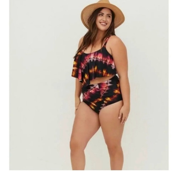 Torrid 5X Ruched Swim Brief Stripe Tie Dye Wash Bottoms NWT. BOTTOM ONLY - Picture 1 of 6